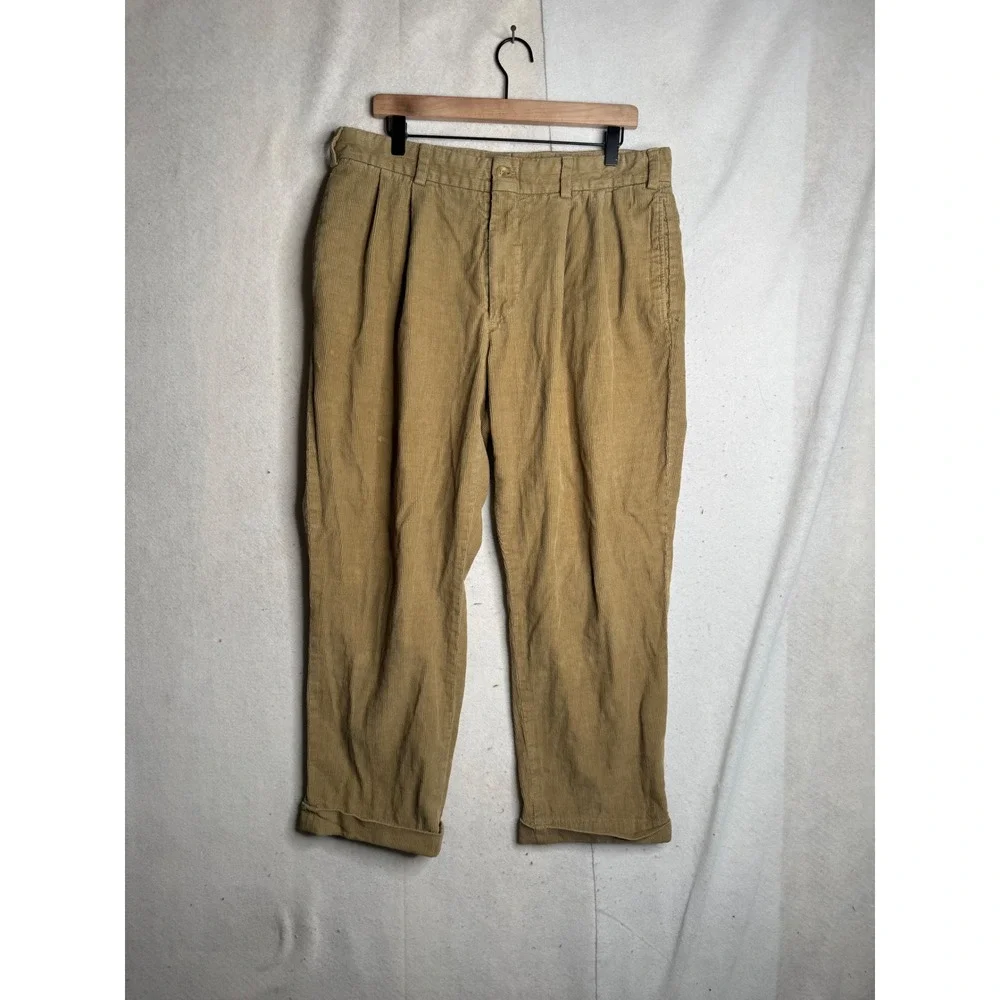 Bills Khakis Mens Tan Pleated Corduroy Pants Cuffed 100% Cotton 35x27.5 Reading